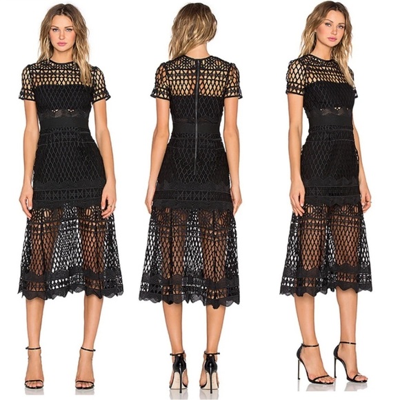 Self-Portrait Dresses & Skirts - Self Portrait Black Cut Out Lace Layered Midi Dress Size 0